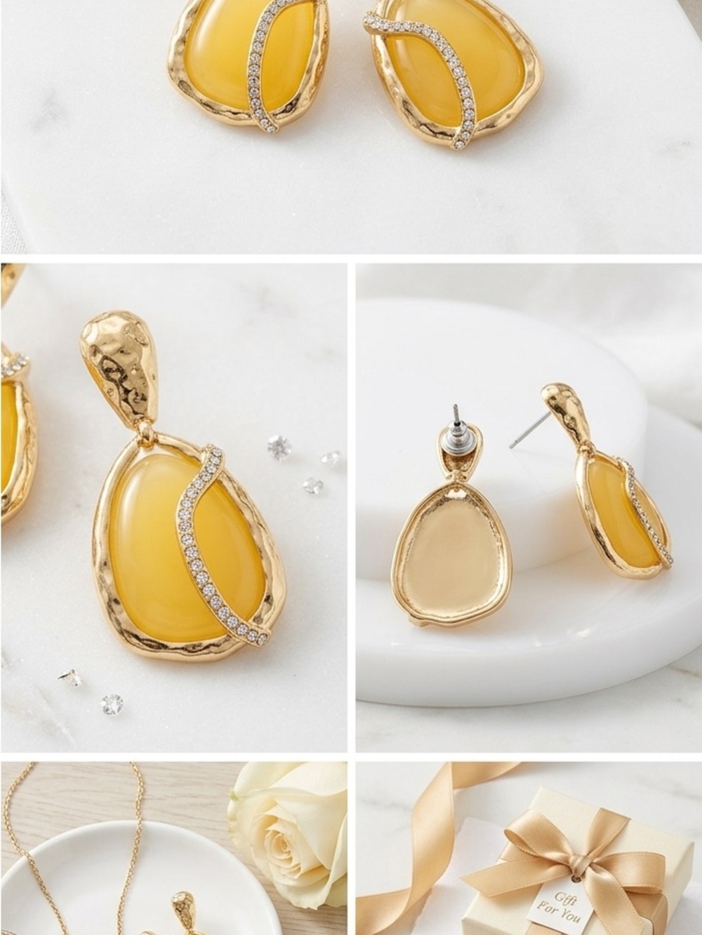 Source Unknown Gold and Yellow Teardrop Crystal-Accent Earrings